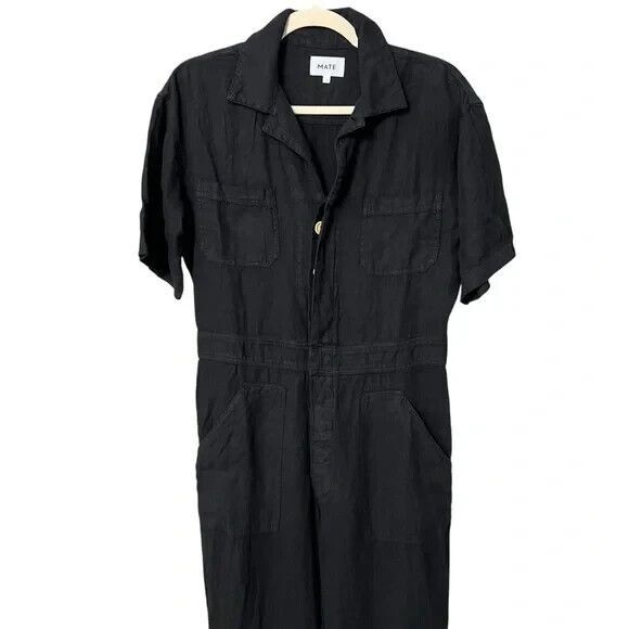 MATE THE LABEL WOMEN'S SHORT SLEEVE ORGANIC LINEN JUMPSUIT NWT $218 - Picture 10 of 12